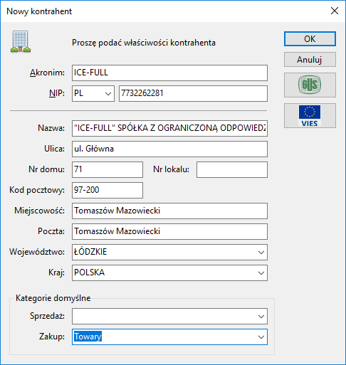 Nowy kontrahent InvoiceDigitizer Arhat
