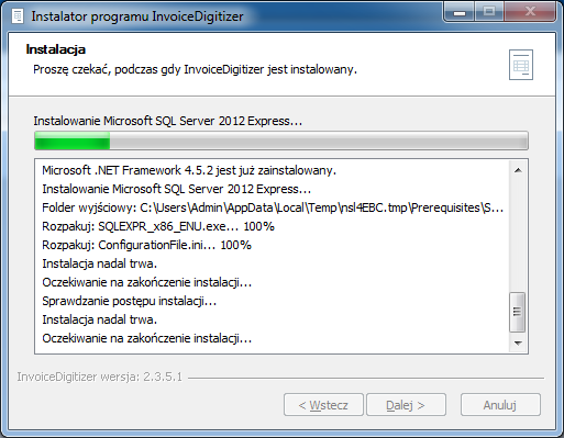 Okno instalacji InvoiceDigitizer Arhat
