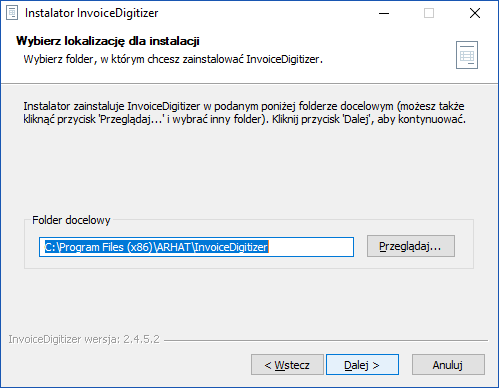 Okno katalogu instalacyjnego InvoiceDigitizer Arhat