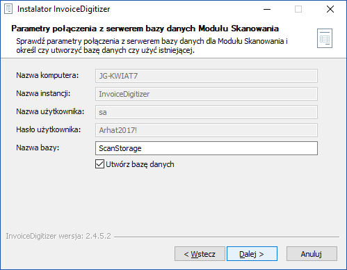 Okno bazy danych modułu skanowania InvoiceDigitizer Arhat