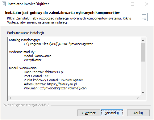 Okno podsumowania InvoiceDigitizer Arhat