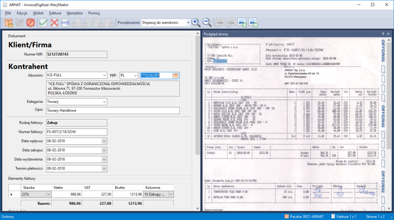 Arhat InvoiceDigitizer Weryfikator