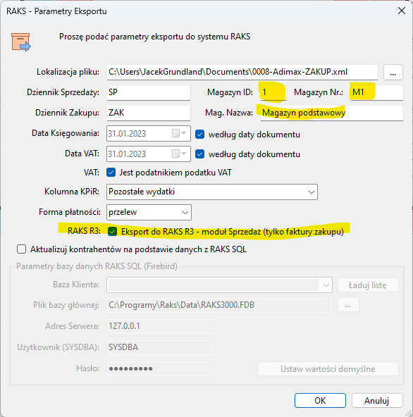 Edycja kategorii dla systemu RAKS SQL