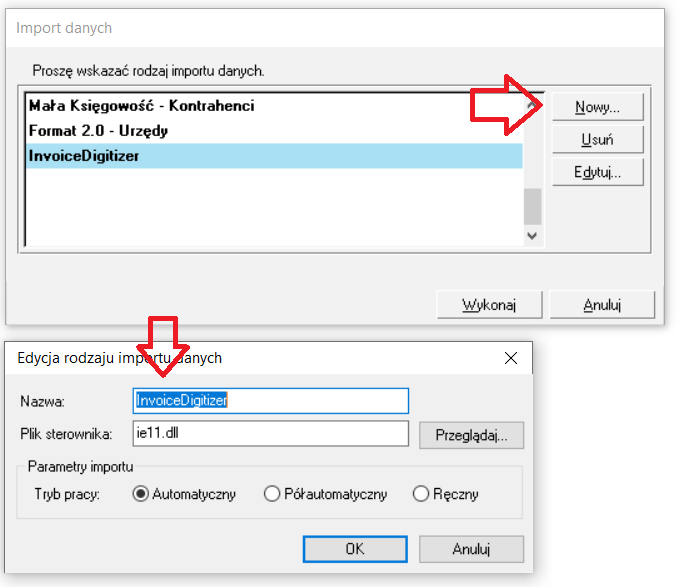 import danych sage Symfonia 2.0 Mała Księgowość InvoiceDigitizer Arhat