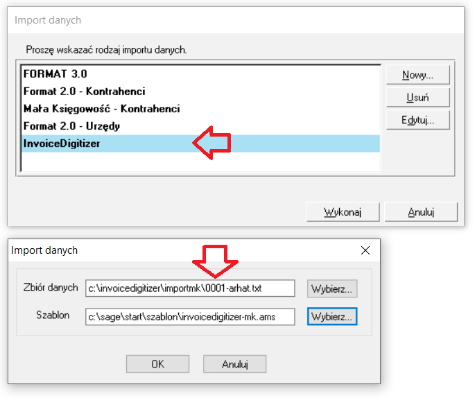 InvoiceDigitizer import danych w programie Sage Symfonia 2.0 Mała Ksiegowość Arhat