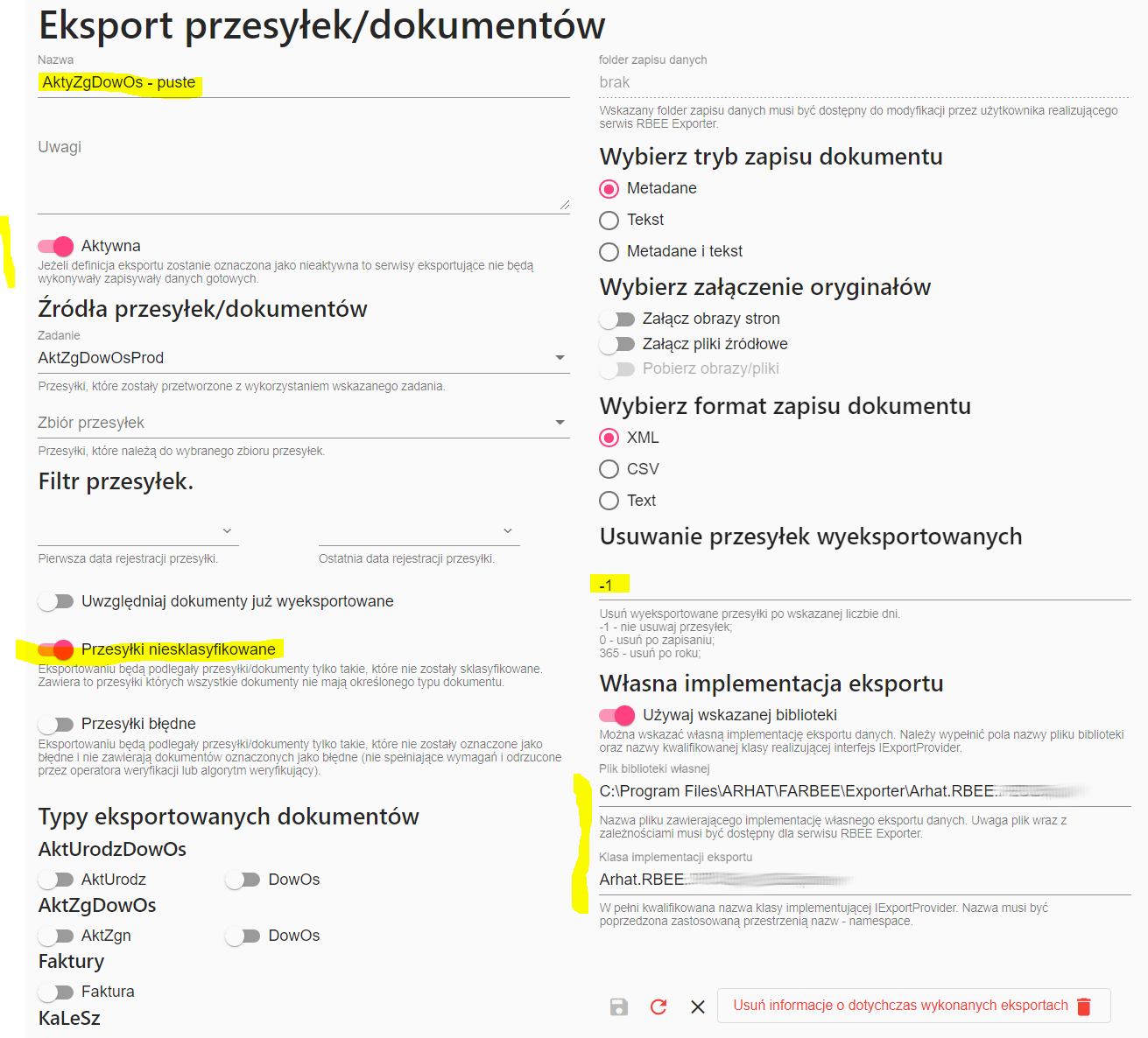 FormAnalyzer RBEE eksport definicja dla dokumentów pustych