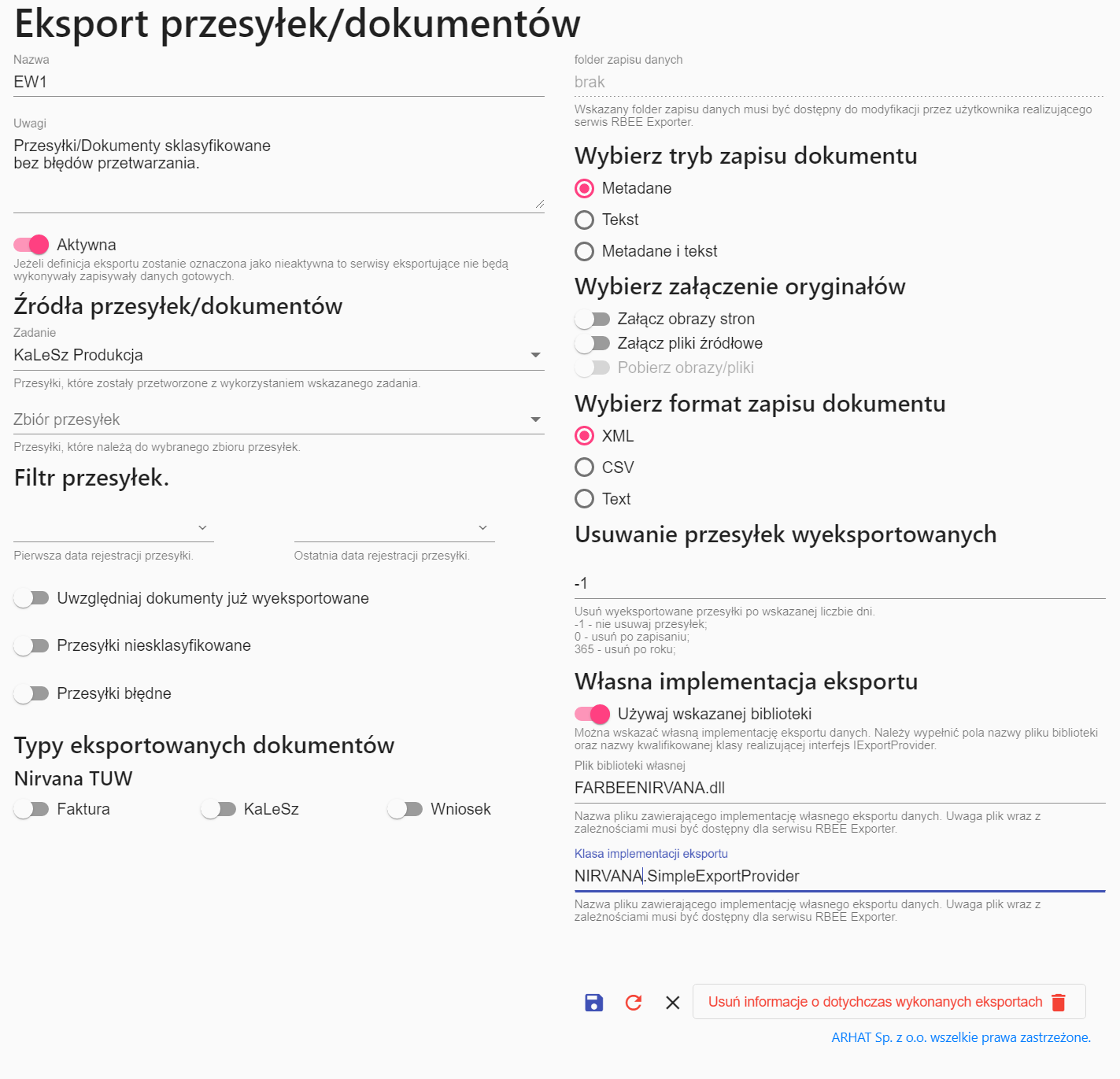 FormAnalyzer RBEE Eksport przesyłek/dokumentów