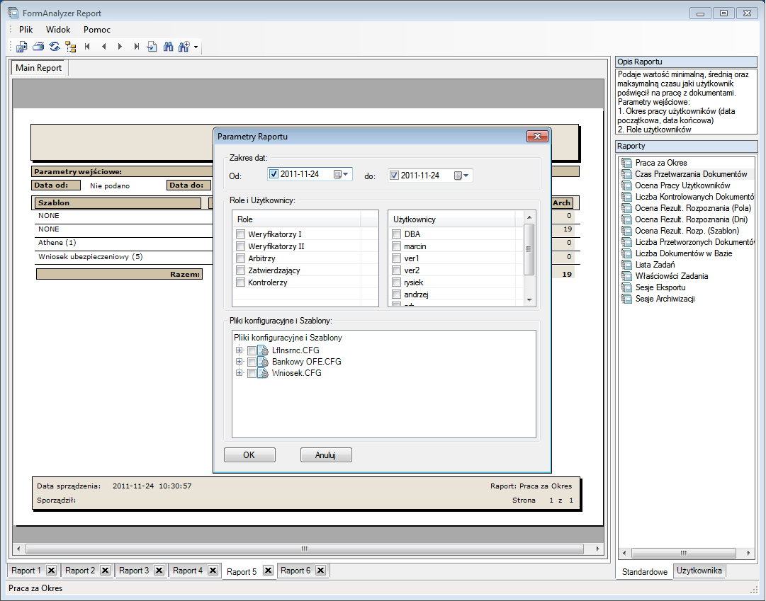 FormAnalyzer Report, generacja raportu Arhat