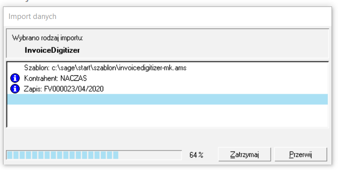 uruchomienie importu danych InvoiceDigitizer Sage Symfonia 2.0 Mała Księgowość Arhat