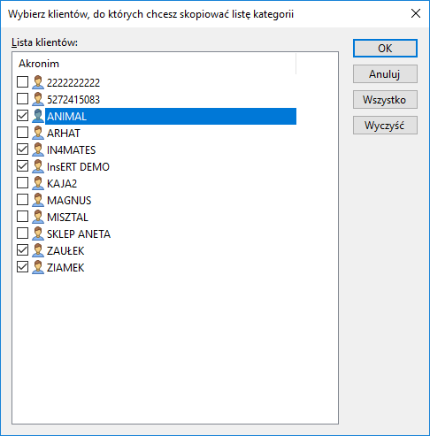 Arhat wybór klientów do kategorii InvoiceDigitizer