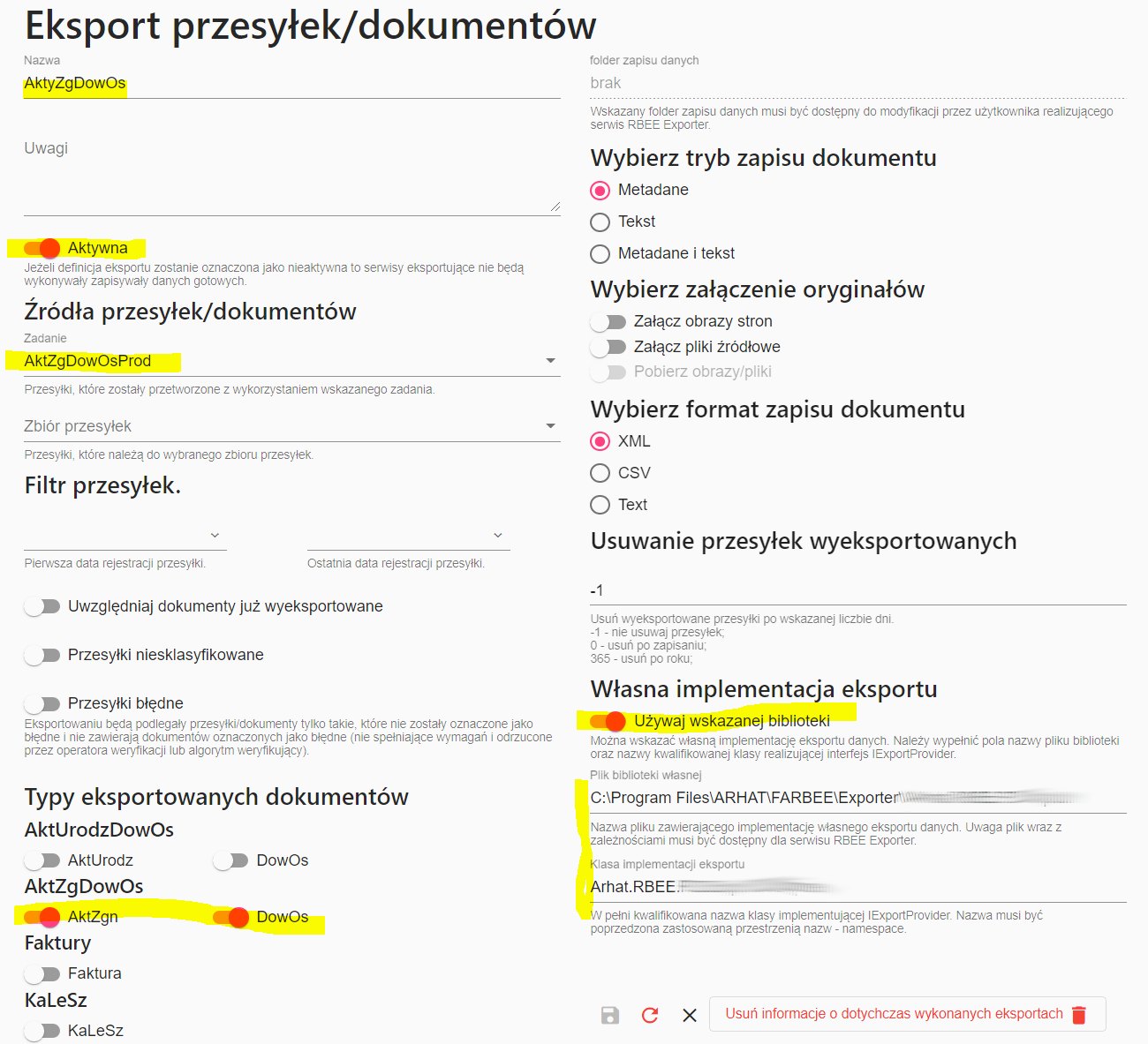 FormAnalyzer RBEE eksport przesyłek/dokumentów