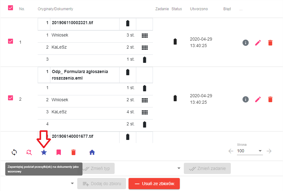 FormAnalyzer RBEE zbiór przesyłek